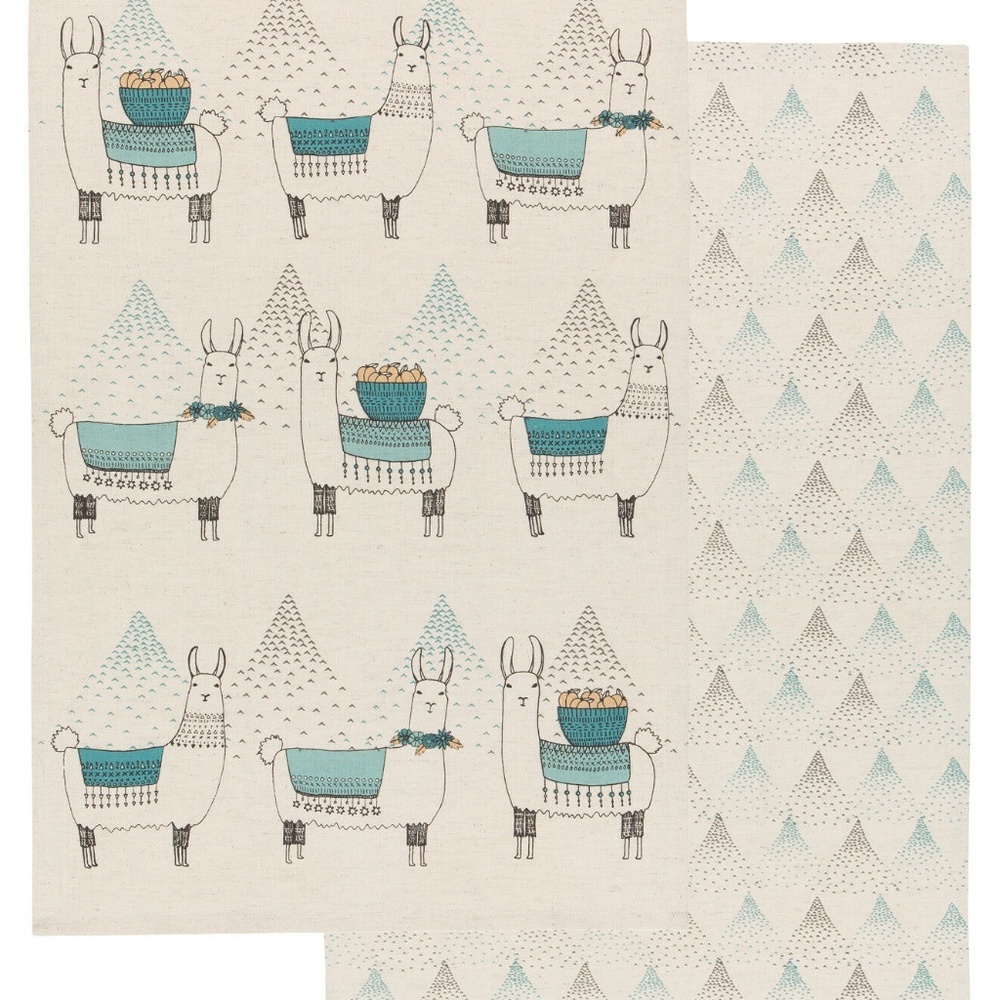NOW DESIGNS Llama Tea Towels Set of 2 NWT